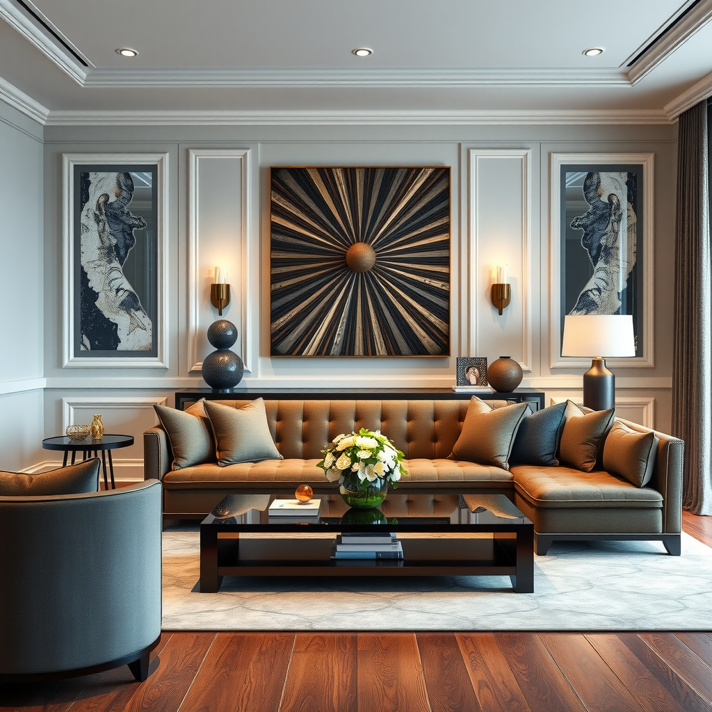 Elegant statement furniture piece as focal point in sophisticated living room with complementary décor, showcasing scale and proportion in luxury interior design