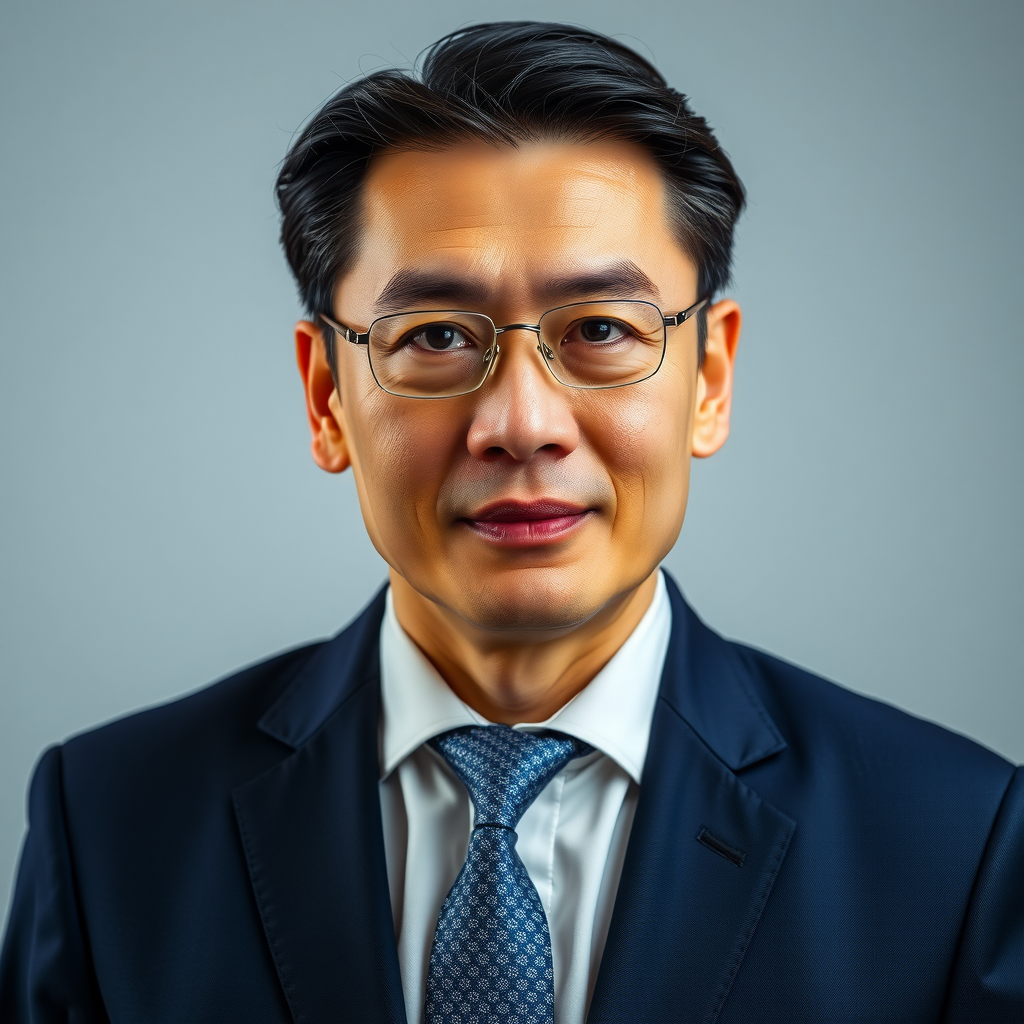 エレガントなスーツを着た日本人男性の専門的なポートレート、自信に満ちた表情